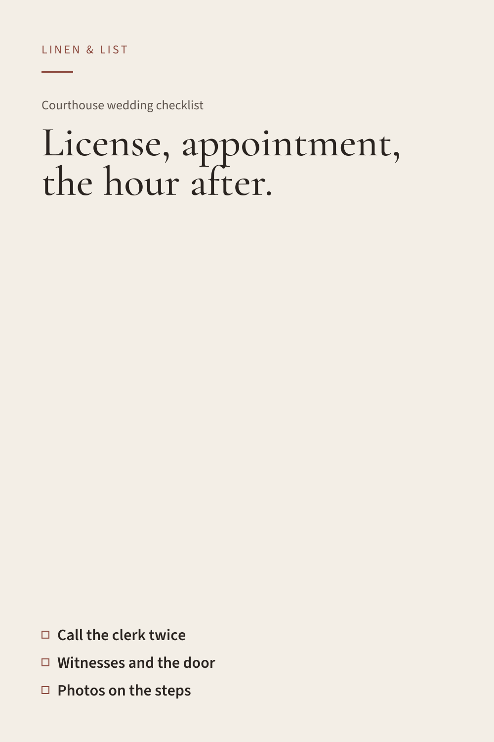 Pinterest pin for Courthouse wedding checklist