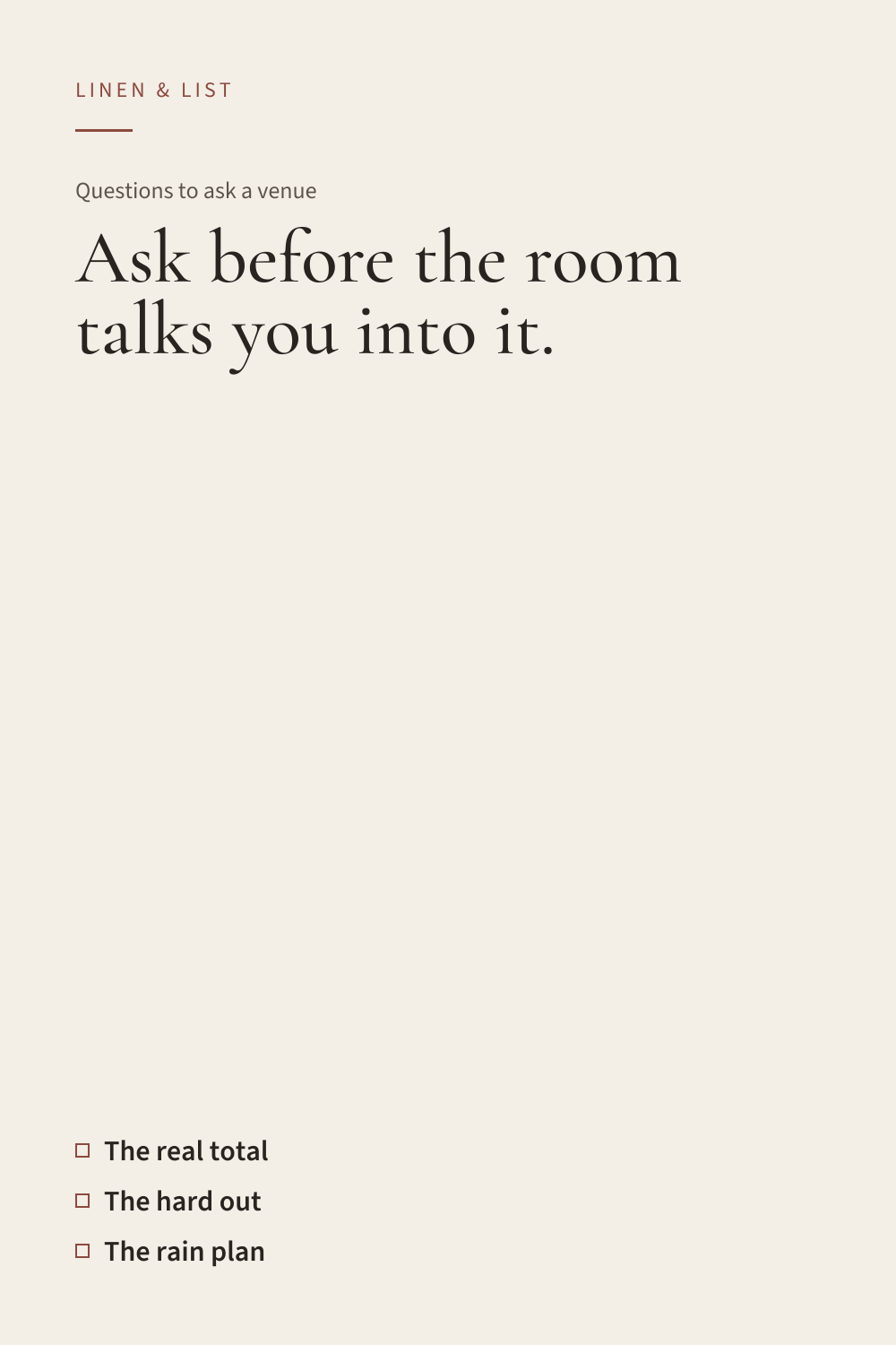 Pinterest pin for Questions to ask a wedding venue