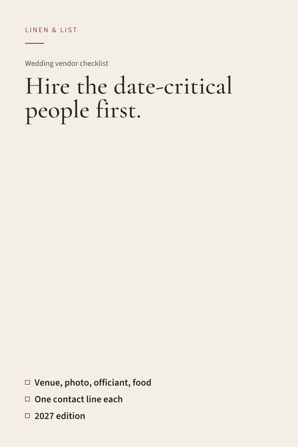 Pinterest pin for Wedding vendor checklist